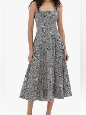 STAUD Black & White Wells Geometric Midi dress. SOLD OUT EVERYWHERE